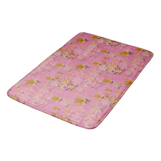 Pastel Boho Mosterd Roze Wildflowers Badmat (Gekanteld)