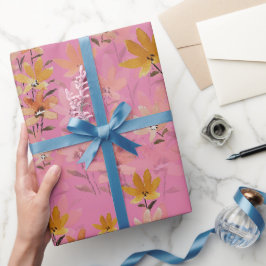 Pastel Boho Mosterd Roze Wildflowers Cadeaupapier