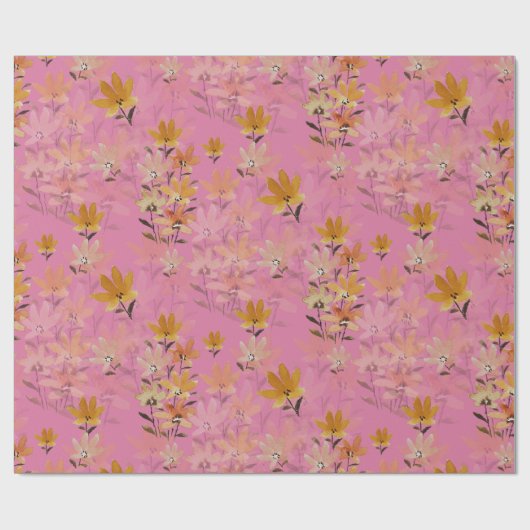 Pastel Boho Mosterd Roze Wildflowers Cadeaupapier (Vlak)