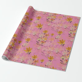 Pastel Boho Mosterd Roze Wildflowers Cadeaupapier
