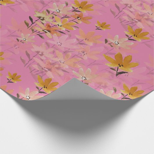 Pastel Boho Mosterd Roze Wildflowers Cadeaupapier (Hoek)