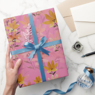 Pastel Boho Mosterdroze Wilde Bloemen Cadeaupapier
