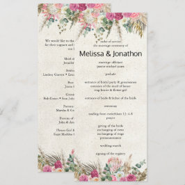 Pastel Boho Neutraal Bloemen Huwelijksprogramma Programmakaart