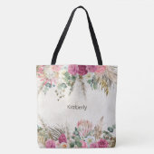 Pastel Boho Neutraal Bloemen Initiaal Monogram Tote Bag (Voorkant)
