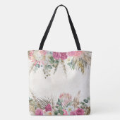 Pastel Boho Neutraal Bloemen Initiaal Monogram Tote Bag (Achterkant)