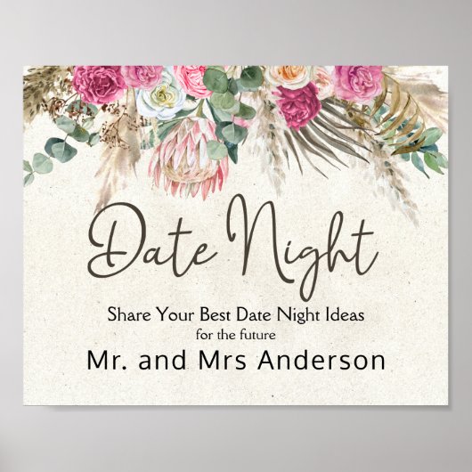 Pastel Boho Neutraal Bloemendate Night Bord Poster (Voorkant)