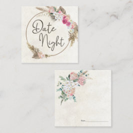 Pastel Boho Neutral Floral Date Night Card Vierkante Visitekaartje
