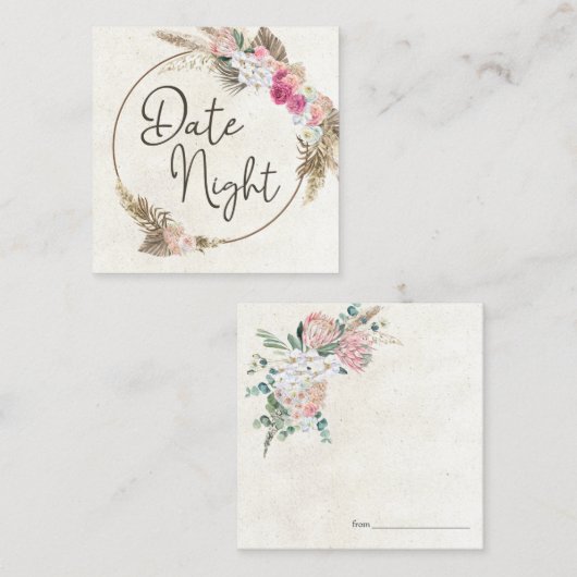 Pastel Boho Neutral Floral Date Night Card Vierkante Visitekaartje (Voorkant / Achterkant)