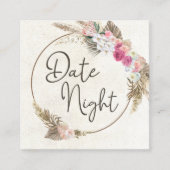 Pastel Boho Neutral Floral Date Night Card Vierkante Visitekaartje (Voorkant)
