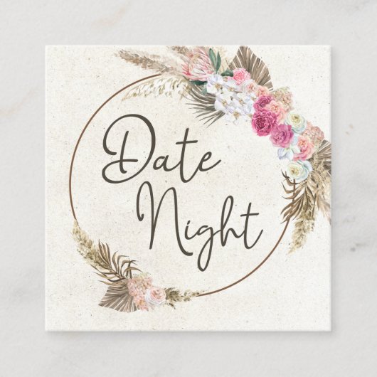 Pastel Boho Neutral Floral Date Night Card Vierkante Visitekaartje (Voorkant)