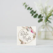 Pastel Boho Neutral Floral Date Night Card Vierkante Visitekaartje (Staand voorkant)