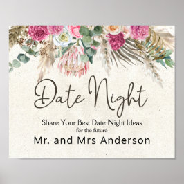 Pastel Boho Neutral Floral Date Night Sign Poster