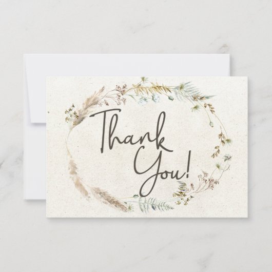 Pastel Boho Neutral Floral Elegant Hartelijk dank Bedankkaart (Voorkant)