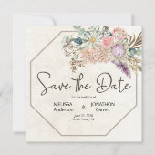 Pastel Boho Neutral Floral Elegant Save the Date (Voorkant)