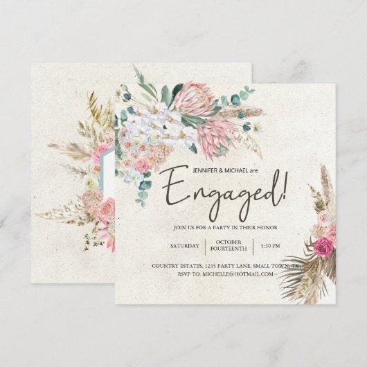 Pastel Boho Neutral Floral Elegant Verloving (Voorkant / Achterkant)