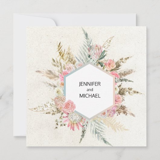 Pastel Boho Neutral Floral Elegant Verloving (Achterkant)