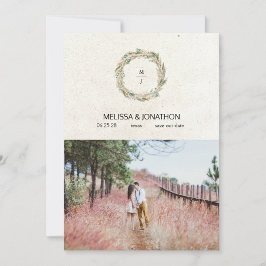 Pastel Boho Neutral Floral Voeg Afbeelding toe beh Save The Date (Voorkant)