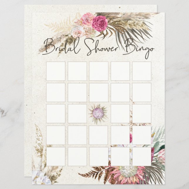 Pastel Boho Neutral Floral Vrijgezellenfeest Bingo (Voorkant / Achterkant)