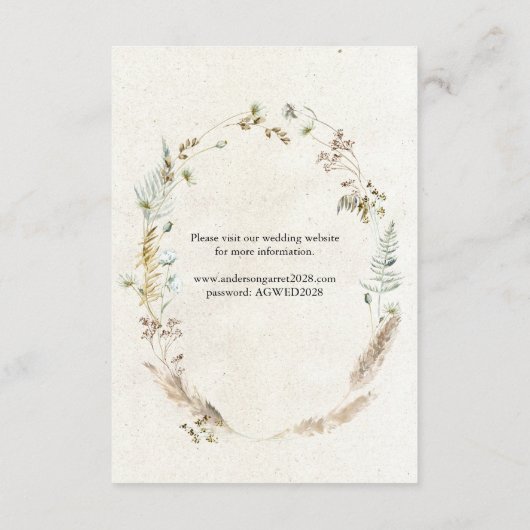 Pastel Boho Neutral Floral Weddenschap Informatiekaartje (Achterkant)