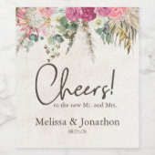 Pastel Boho Neutral Floral Weddenschap Wijn Etiket (Enkel label)