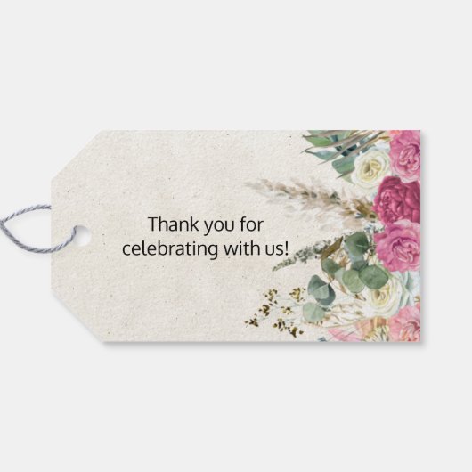Pastel Boho Neutral Floral Wedding Gift Labels Cadeaulabel (Achterkant Horizontaal)