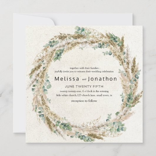Pastel Boho Neutral Floral Wedding Invitation (Voorkant)