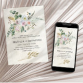 Pastel Boho Neutral Floral Wedding Kaart