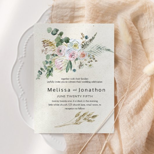 Pastel Boho Neutral Floral Wedding Kaart