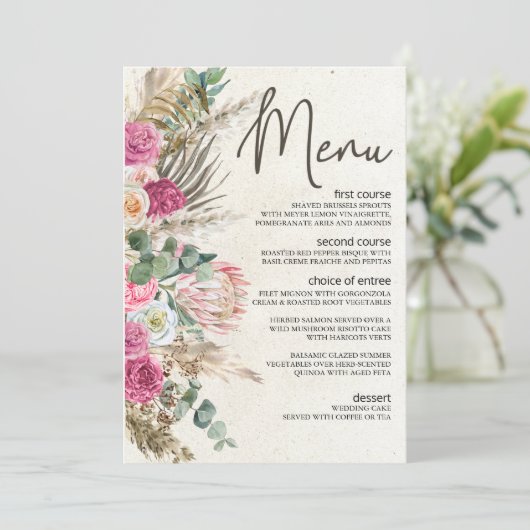 Pastel Boho Neutral Floral Wedding Menu (Staand voorkant)
