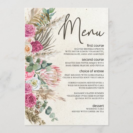 Pastel Boho Neutral Floral Wedding Menu (Voorkant)