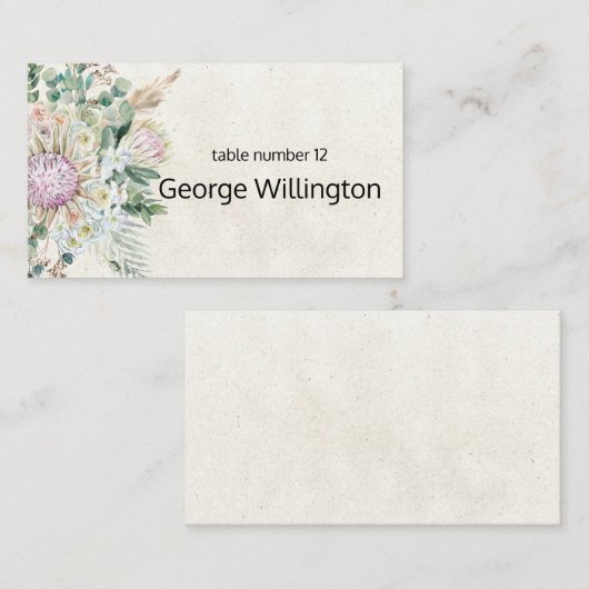 Pastel Boho Neutral Floral Wedding Place Card Plaatskaartje (Voorkant / Achterkant)