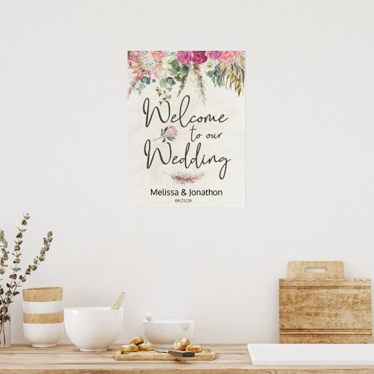 Pastel Boho Neutral Floral Wedding Poster (Keuken)