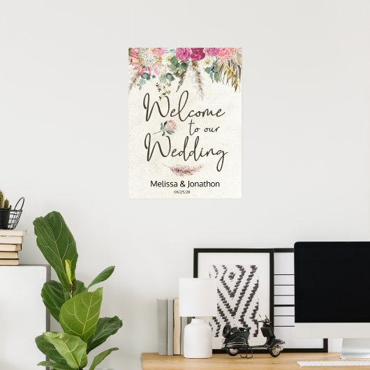 Pastel Boho Neutral Floral Wedding Poster (Thuiskantoor)