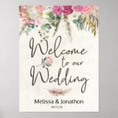 Pastel Boho Neutral Floral Wedding Poster (Voorkant)