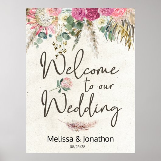 Pastel Boho Neutral Floral Wedding Poster (Voorkant)