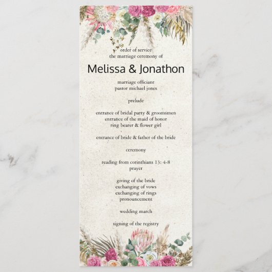 Pastel Boho Neutral Floral Wedding Programme Programmakaart (Voorkant)