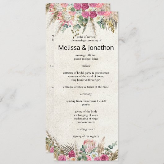 Pastel Boho Neutral Floral Wedding Programme Programmakaart (Voorkant / Achterkant)