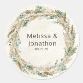 Pastel Boho Neutral Floral Wedding Round Sticker (Voorkant)