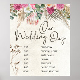 Pastel Boho Neutral Floral Wedding Schedule Poster