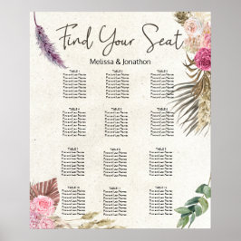 Pastel Boho Neutral Floral Wedding Seating Chart Poster