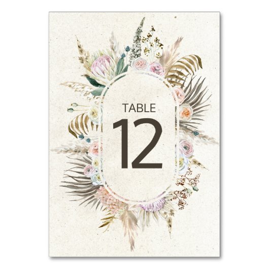 Pastel Boho Neutral Floral Wedding Table Number Kaart (Achterkant)
