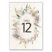 Pastel Boho Neutral Floral Wedding Table Number Kaart (Voorkant)