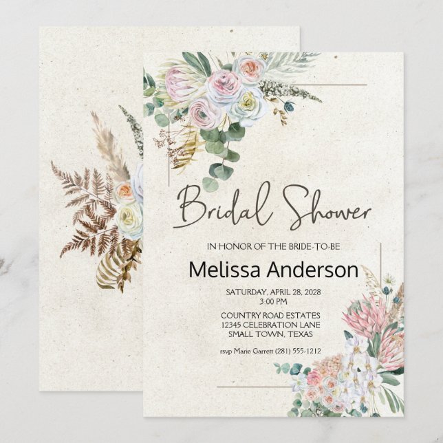 Pastel Boho Neutrale Elegante Bruiloftsshowers  (Voorkant / Achterkant)