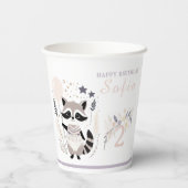 Pastel Boho Raccoon en ballonnen Verjaardag Papieren Bekers (Achterkant)