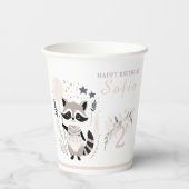 Pastel Boho Raccoon en ballonnen Verjaardag Papieren Bekers (Achterkant)