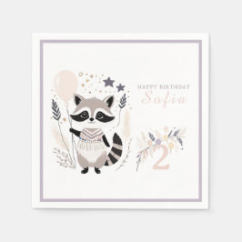 Pastel Boho Raccoon en ballonnen Verjaardag Servet