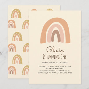 Pastel Boho Rainbow 1e verjaardag Uitnodiging Kaar