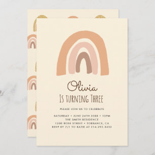 Pastel Boho Rainbow 3rd Birthday Invitation Cards Kaart