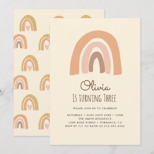 Pastel Boho Rainbow 3rd Verjaardag Uitnodiging Kaa