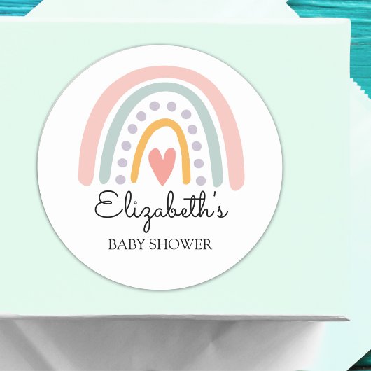 Pastel Boho Rainbow Baby Shower for a Girl Ronde Sticker
